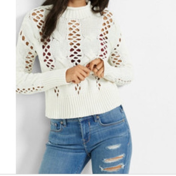 Express Sweaters - Express Crochet Mock Neck Cable knit Sweater